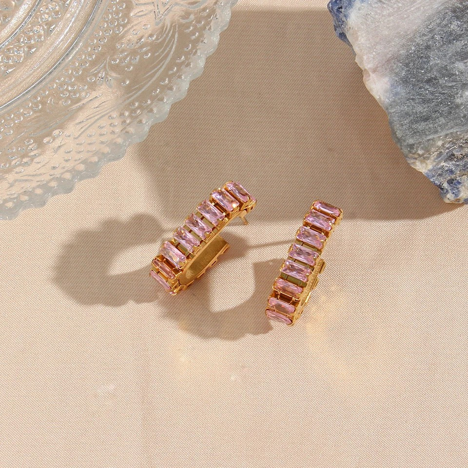 Zirconia Earrings (Pink Stones)