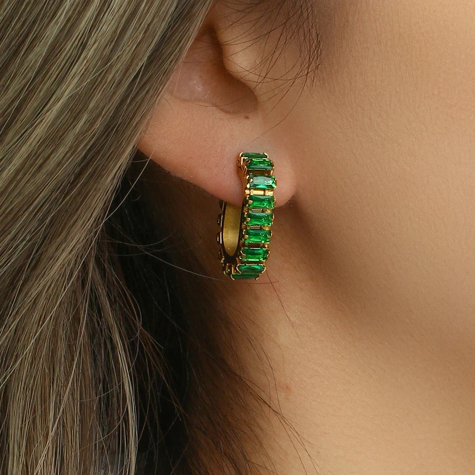 Zirconia Earrings (Green Stones)