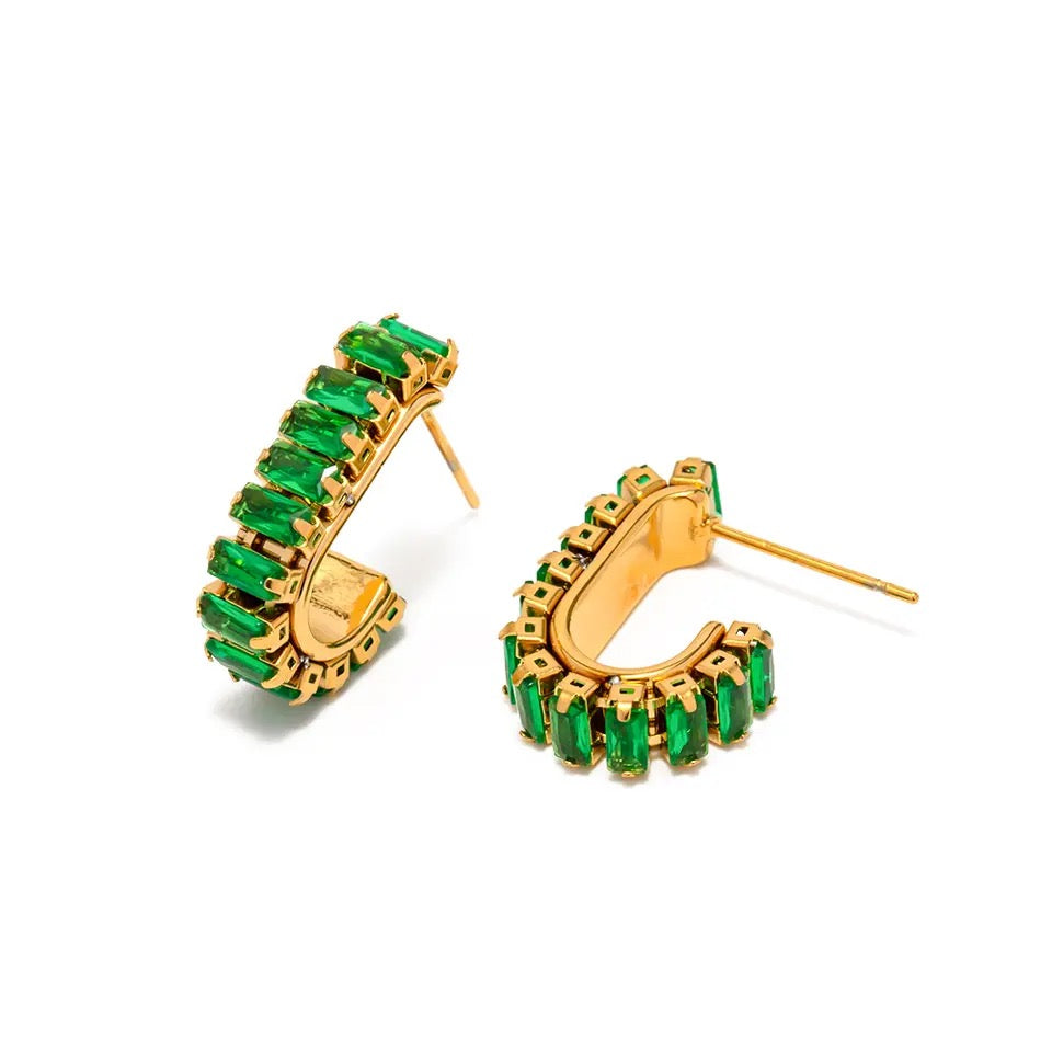 Zirconia Earrings (Green Stones)