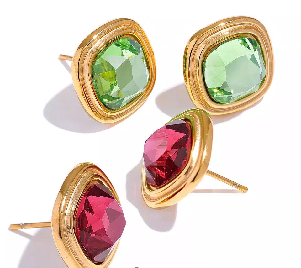 Chloe Earrings (Pink Stone)