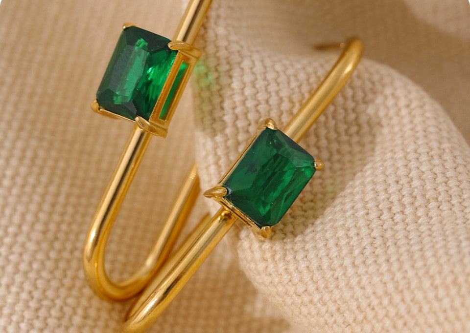 Nasira Earrings - Green Stone